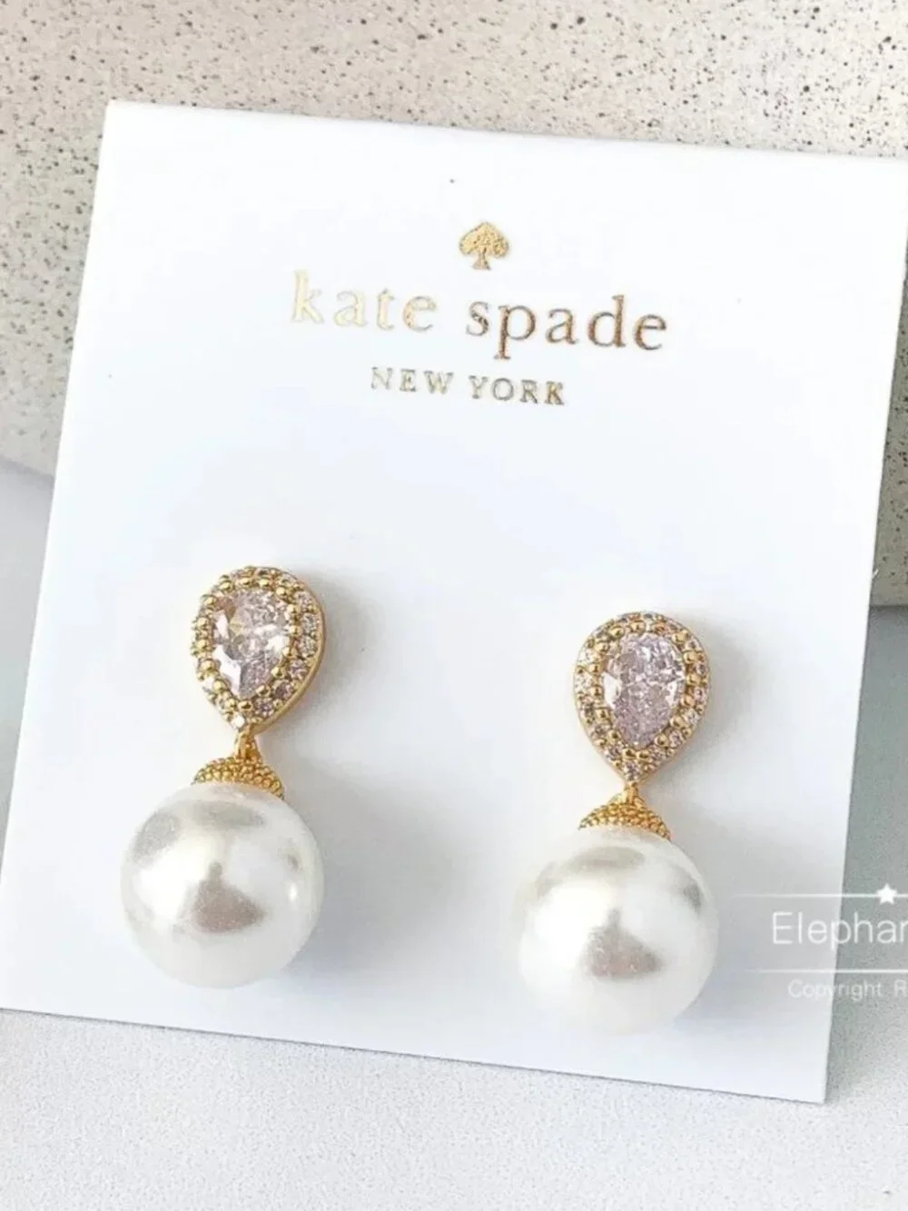 Kate Spade New York Crystal Faux Pearl Drop Earrings Gold Tone Teardrop